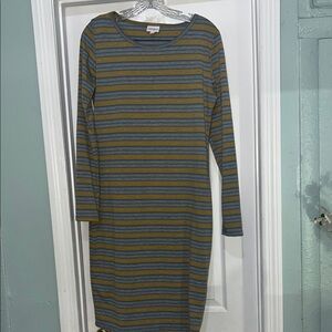 LuLaRoe Green and Orange Sheath Dress Long Sleeve Crew Neck
